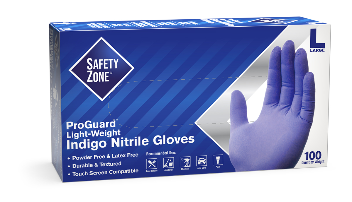 #GNPR-(SIZE)-1M-SZR Supply Source Safety Zone® ProGuard Indigo Nitrile Gloves (3-mil)